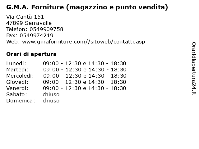 G.M.A. Forniture (magazzino e punto vendita) a Serravalle: indirizzo e orari di apertura