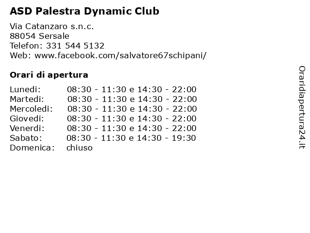 ASD Palestra Dynamic Club a Sersale: indirizzo e orari di apertura