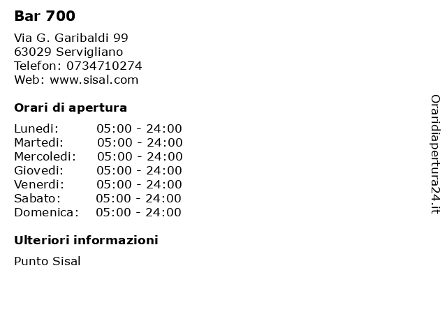 Bar 700 a Servigliano: indirizzo e orari di apertura