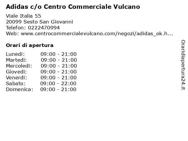 ᐅ Orari Adidas c/o Centro Commerciale Vulcano | Viale Italia 55, 20099  Sesto San Giovanni