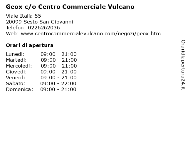 ᐅ Orari Geox c/o Centro Commerciale Vulcano | Viale Italia 55, 20099 Sesto  San Giovanni