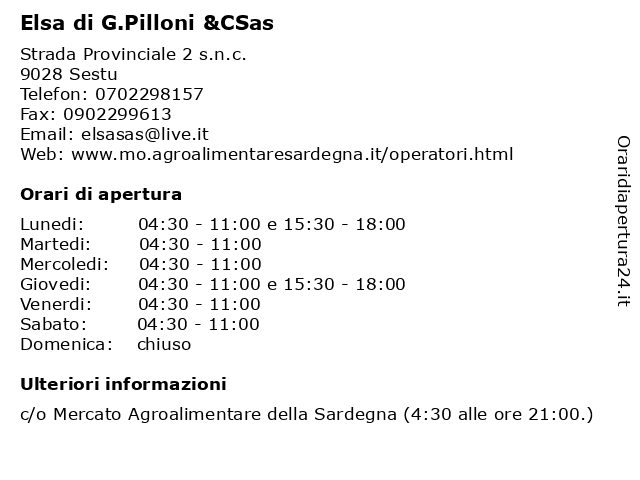 Elsa di G.Pilloni &CSas a Sestu: indirizzo e orari di apertura