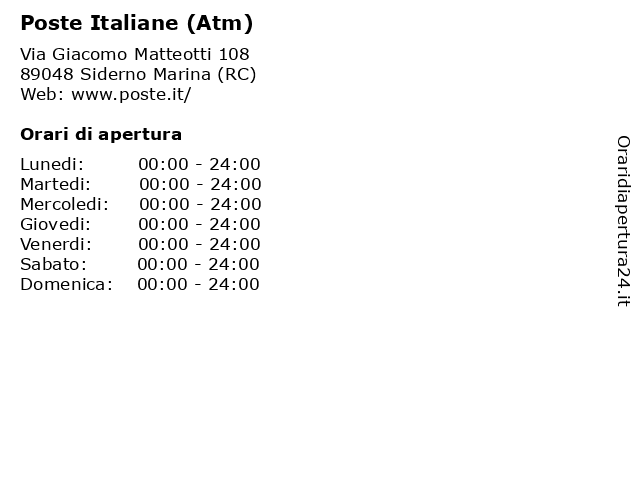 Poste Italiane (Atm) a Siderno Marina (RC): indirizzo e orari di apertura