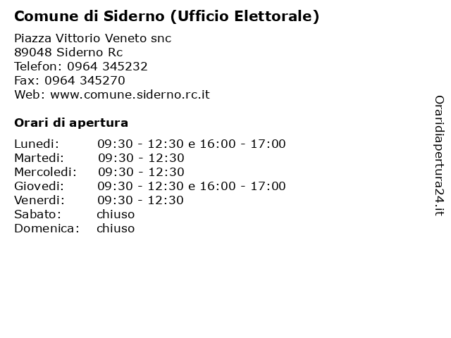 Comune di Siderno (Ufficio Elettorale) a Siderno Rc: indirizzo e orari di apertura