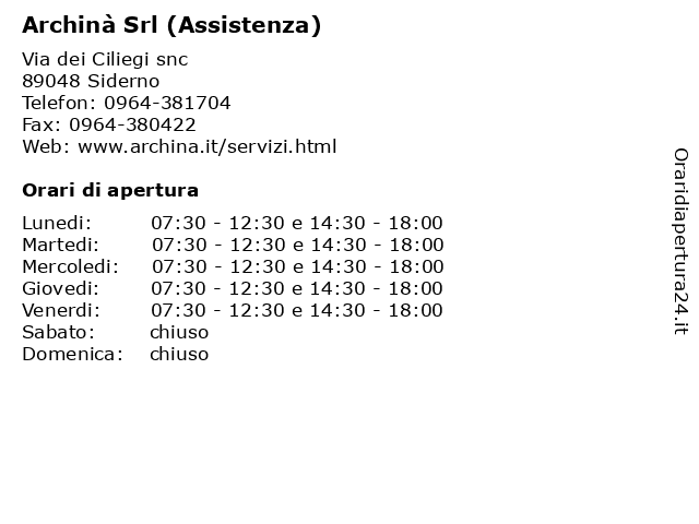 Archinà Srl (Assistenza) a Siderno: indirizzo e orari di apertura