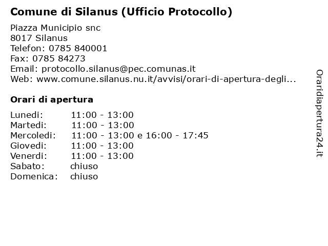 Comune di Silanus (Ufficio Protocollo) a Silanus NU: indirizzo e orari di apertura