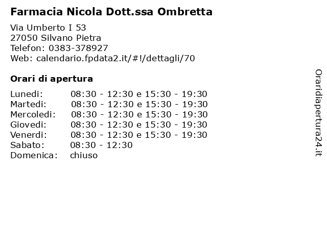 Farmacia Nicola Dott.ssa Ombretta a Silvano Pietra: indirizzo e orari di apertura