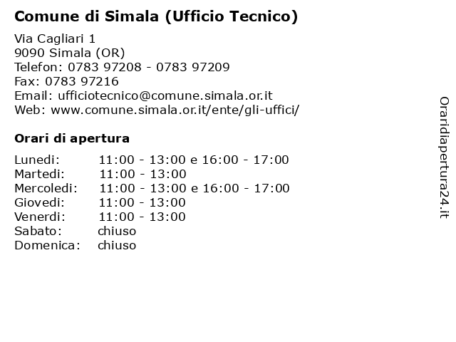 Comune di Simala (Ufficio Tecnico) a Simala (OR): indirizzo e orari di apertura