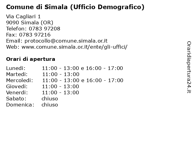 comune di Simala (Ufficio Demografico) a Simala (OR): indirizzo e orari di apertura