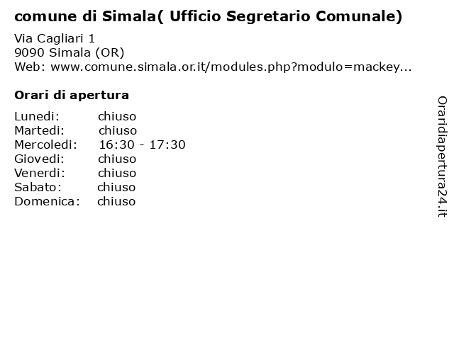 comune di Simala( Ufficio Segretario Comunale) a Simala (OR): indirizzo e orari di apertura