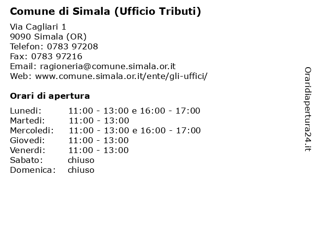 comune di Simala( Ufficio Tributi) a Simala (OR): indirizzo e orari di apertura