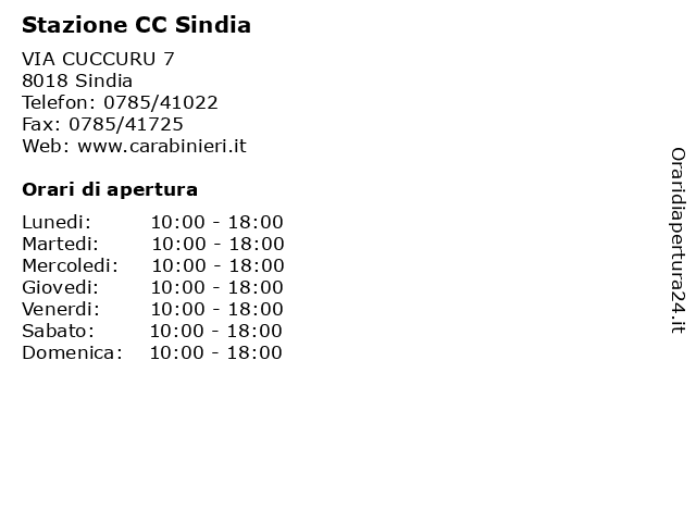 Stazione CC Sindia a Sindia: indirizzo e orari di apertura