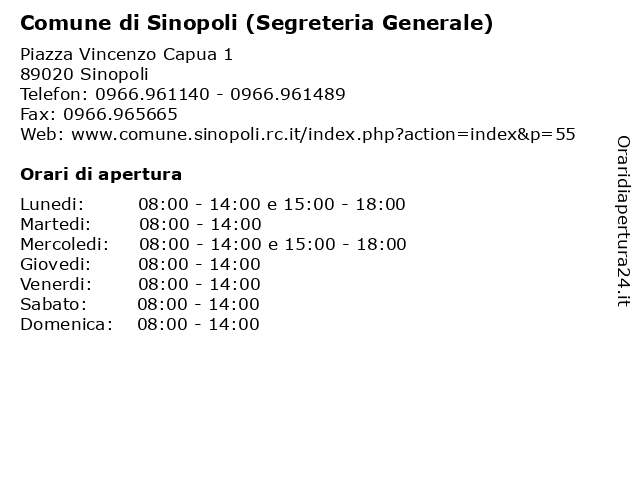 Comune di Sinopoli (Segreteria Generale) a Sinopoli: indirizzo e orari di apertura