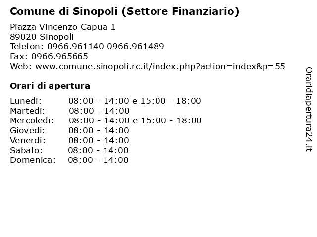 Comune di Sinopoli (Settore Finanziario) a Sinopoli: indirizzo e orari di apertura