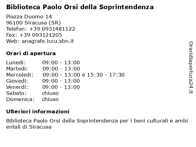 Biblioteca Paolo Orsi della Soprintendenza a Siracusa (SR): indirizzo e orari di apertura
