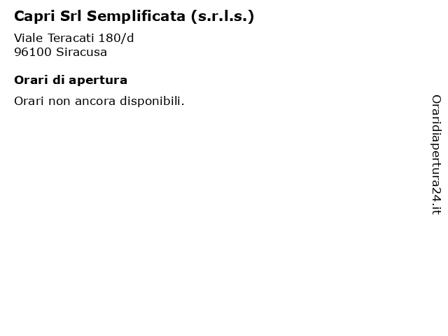 Capri Srl Semplificata (s.r.l.s.) a Siracusa: indirizzo e orari di apertura