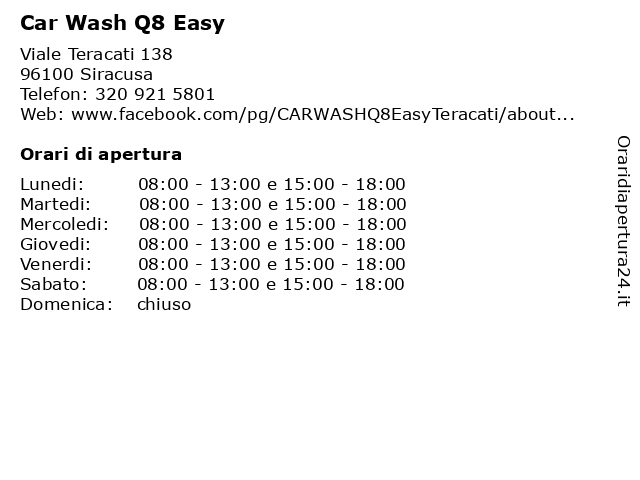 Car Wash Q8 Easy a Siracusa: indirizzo e orari di apertura