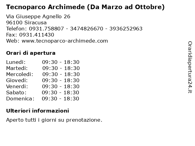 Tecnoparco Archimede (Da Marzo ad Ottobre) a Siracusa: indirizzo e orari di apertura