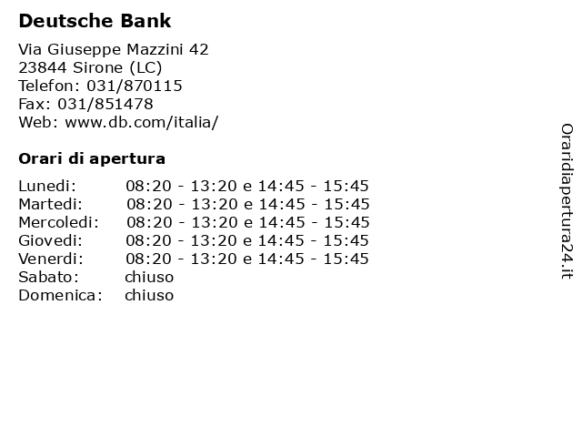 Deutsche Bank a Sirone (LC): indirizzo e orari di apertura