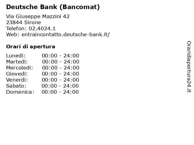 Deutsche Bank (Bancomat) a Sirone: indirizzo e orari di apertura