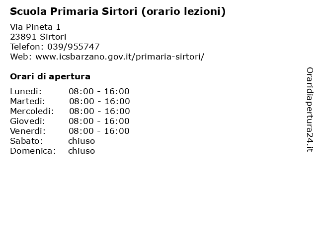 Scuola Primaria Sirtori (orario lezioni) a Sirtori: indirizzo e orari di apertura