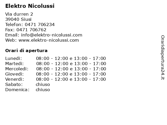 Elektro Nicolussi a Siusi: indirizzo e orari di apertura