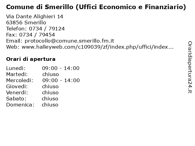 Comune di Smerillo (Uffici Economico e Finanziario) a Smerillo: indirizzo e orari di apertura