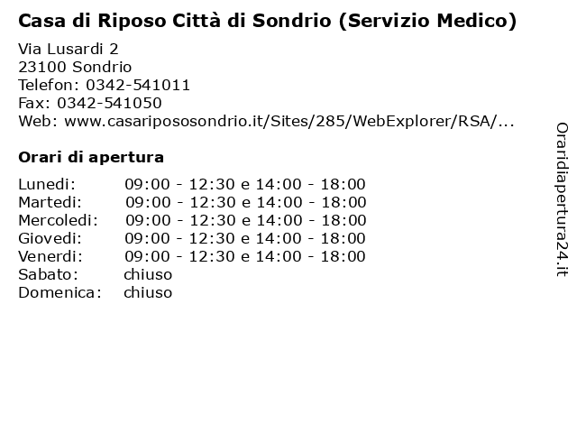 Casa di Riposo Città di Sondrio (Servizio Medico) a Sondrio: indirizzo e orari di apertura