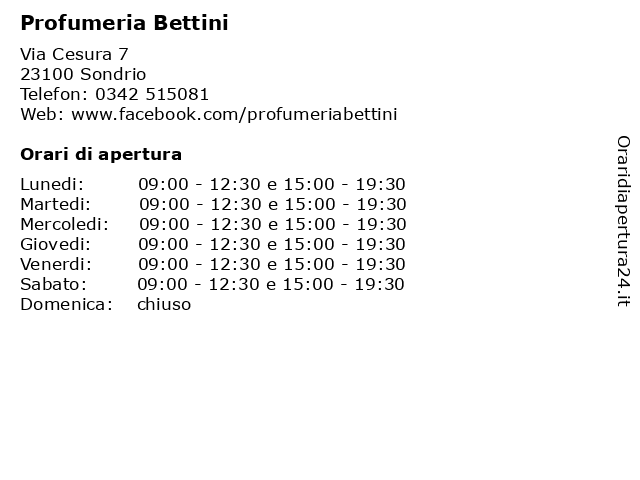 Profumeria Bettini a Sondrio: indirizzo e orari di apertura