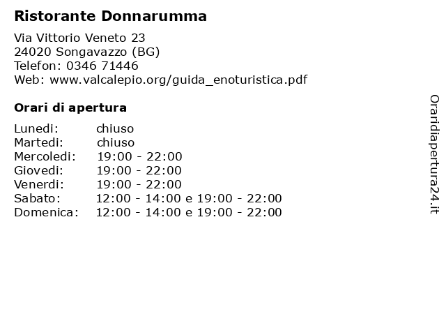 Ristorante Donnarumma a Songavazzo (BG): indirizzo e orari di apertura