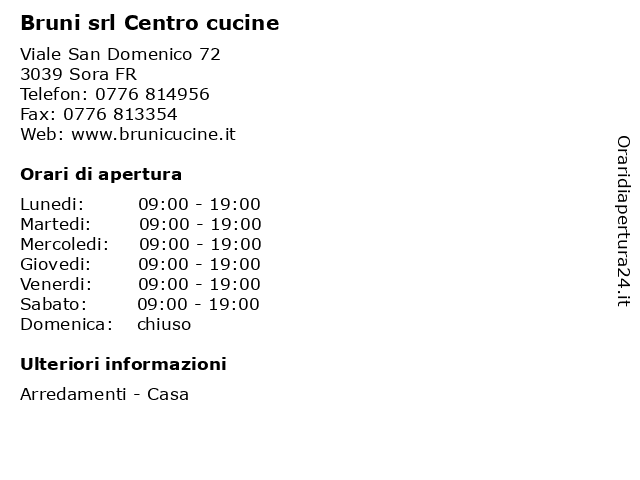 ᐅ Orari Bruni Srl Centro Cucine Viale San Domenico 72 Sora Fr