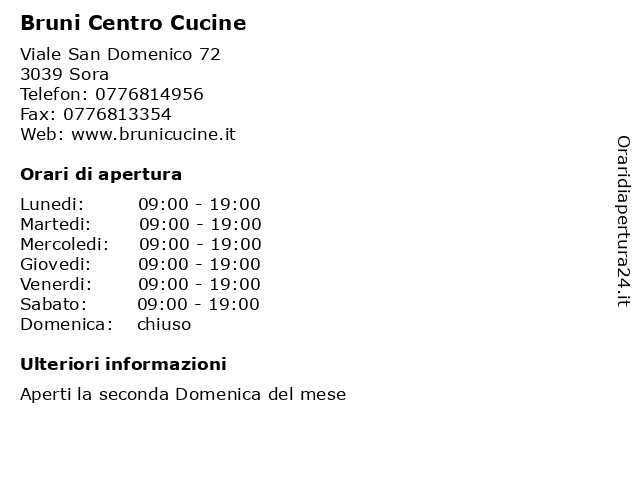 ᐅ Orari Bruni Centro Cucine Viale San Domenico 72 Sora