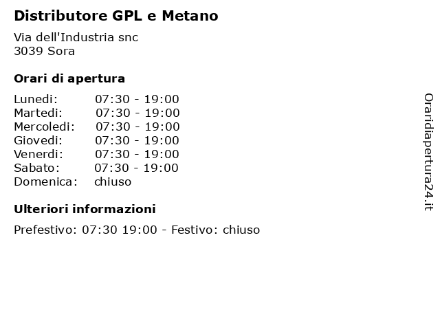 Distributore GPL e Metano a Sora: indirizzo e orari di apertura