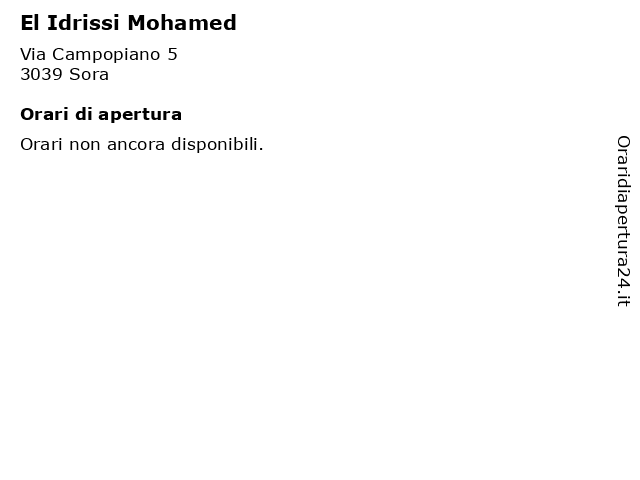 El Idrissi Mohamed a Sora: indirizzo e orari di apertura