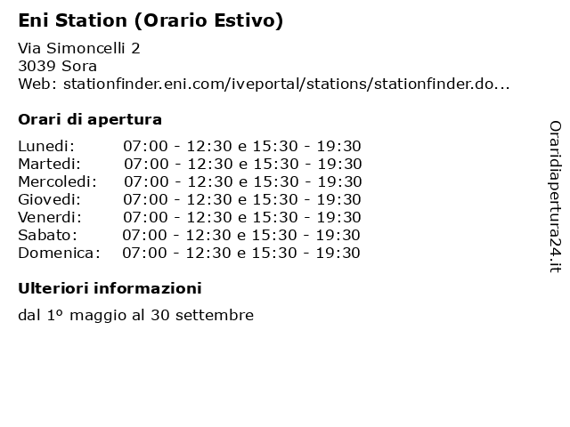Eni Station (Orario Estivo) a Sora: indirizzo e orari di apertura