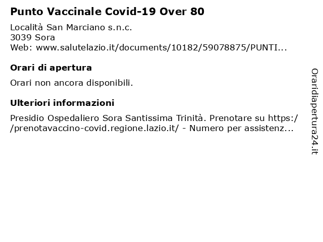 Punto Vaccinale Covid-19 Over 80 a Sora: indirizzo e orari di apertura