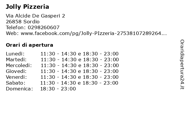 Jolly Pizzeria a Sordio: indirizzo e orari di apertura