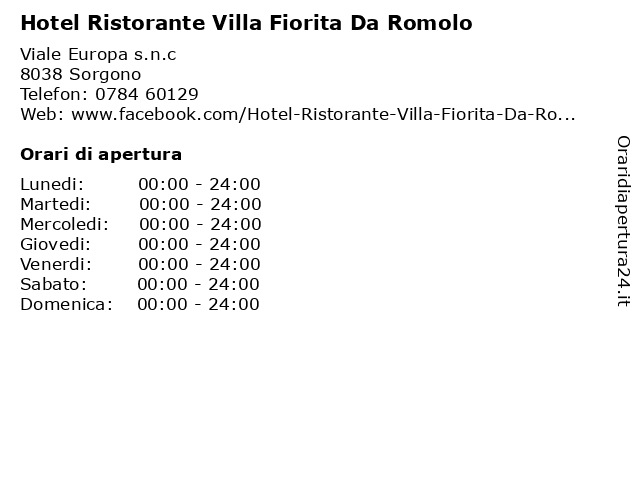 Hotel Ristorante Villa Fiorita Da Romolo a Sorgono: indirizzo e orari di apertura