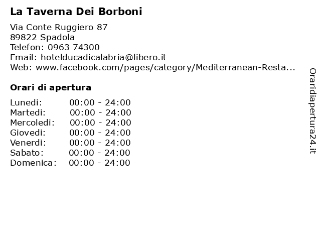 La Taverna Dei Borboni a Spadola: indirizzo e orari di apertura