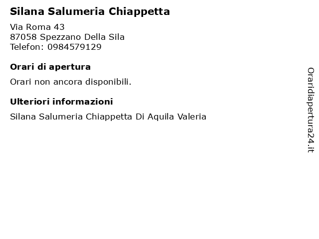 Silana Salumeria Chiappetta a Spezzano Della Sila: indirizzo e orari di apertura
