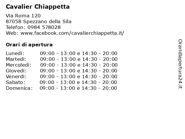 Cavalier Chiappetta a Spezzano della Sila: indirizzo e orari di apertura