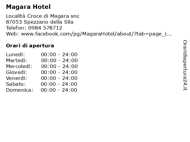 Magara Hotel a Spezzano della Sila: indirizzo e orari di apertura