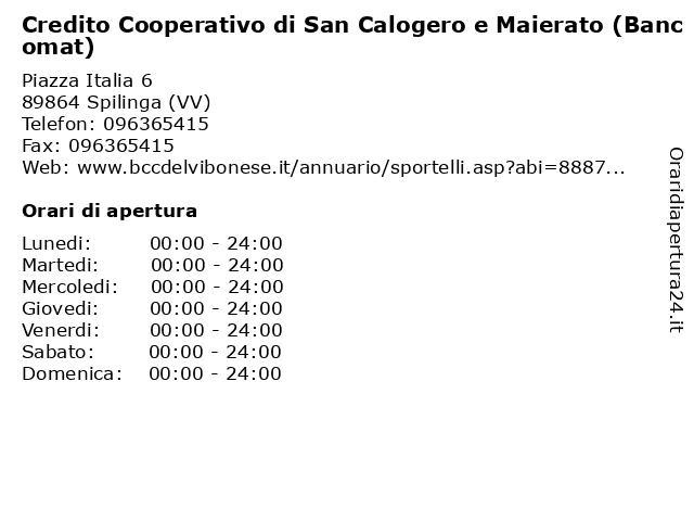 Credito Cooperativo di San Calogero e Maierato (Bancomat) a Spilinga (VV): indirizzo e orari di apertura