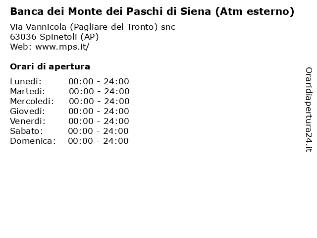 Banca dei Monte dei Paschi di Siena (Atm esterno) a Spinetoli (AP): indirizzo e orari di apertura