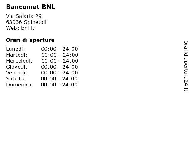 Bancomat BNL a Spinetoli: indirizzo e orari di apertura