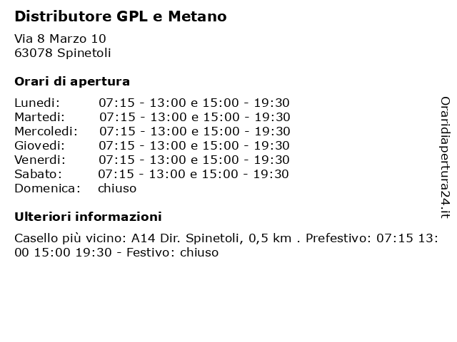 Distributore GPL e Metano a Spinetoli: indirizzo e orari di apertura
