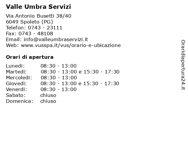 Valle Umbra Servizi a Spoleto (PG): indirizzo e orari di apertura