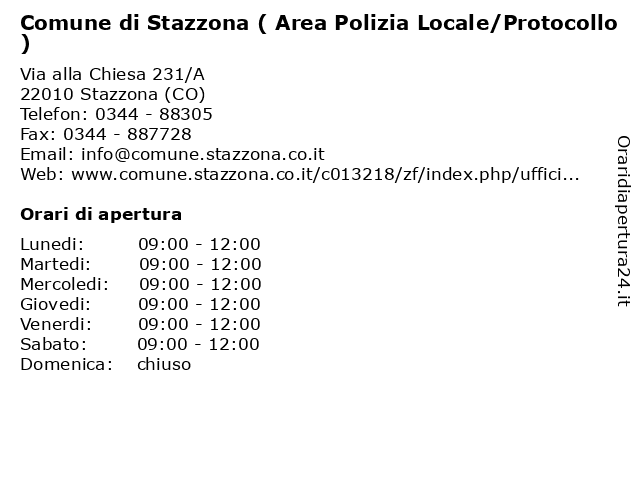 Comune di Stazzona ( Area Polizia Locale/Protocollo ) a Stazzona (CO): indirizzo e orari di apertura