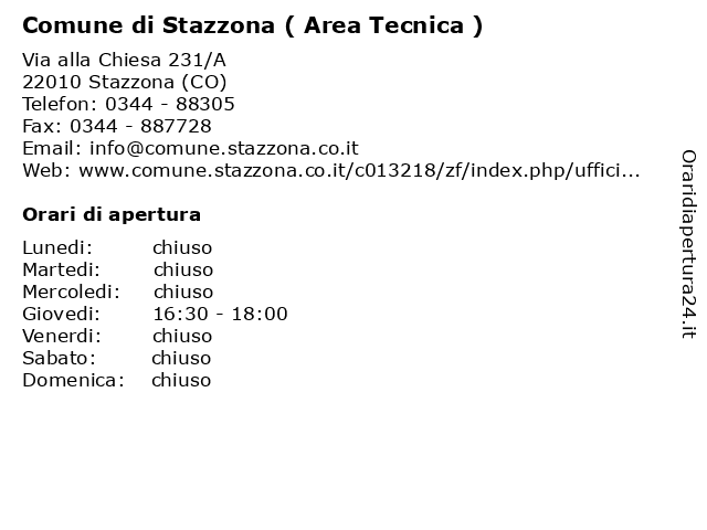 Comune di Stazzona ( Area Tecnica ) a Stazzona (CO): indirizzo e orari di apertura