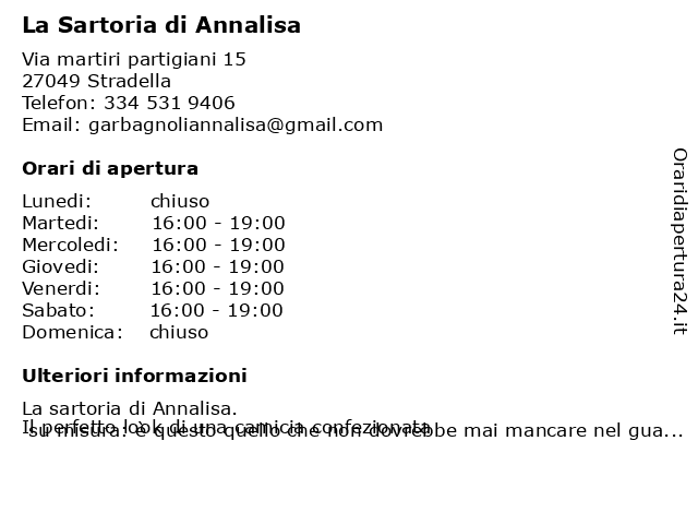 La Sartoria di Annalisa a Stradella: indirizzo e orari di apertura